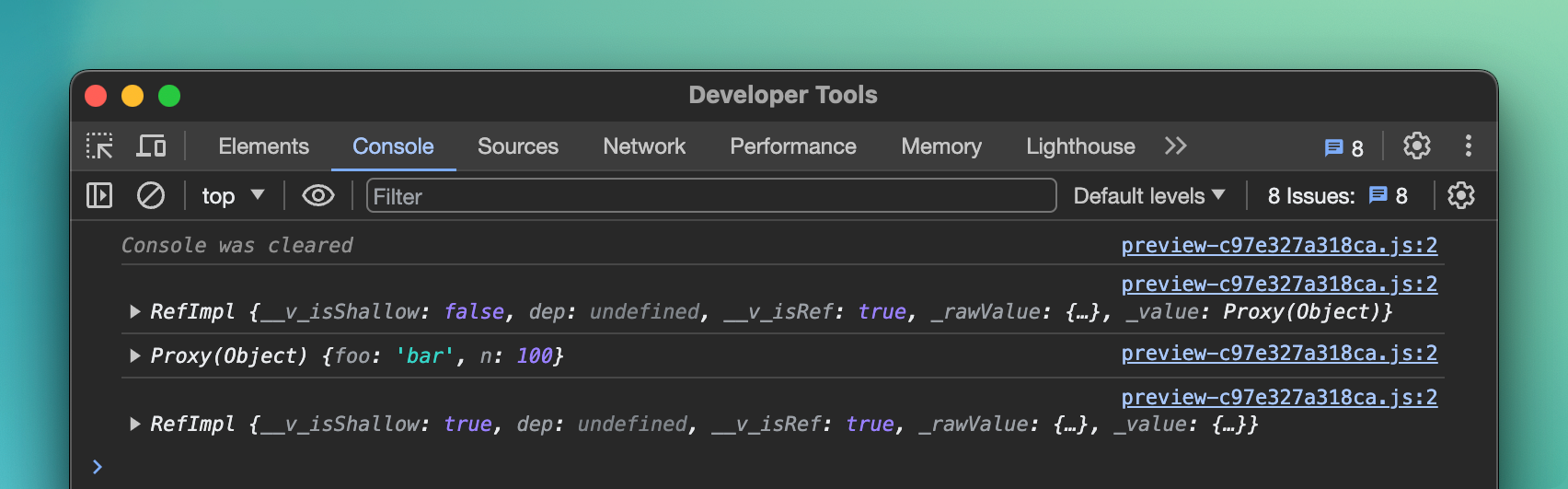 Unformatted Vue reactive objects in console log